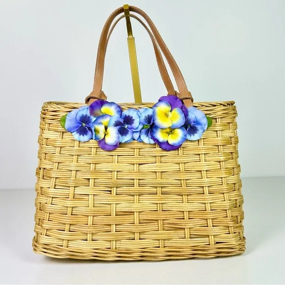 Kate Spade New York Straw Bag with Leather Top Handles NEW - Picture 1 of 10